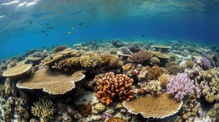Obraz na płótnie Canvas A pristine coral reef, vibrant and teeming with marine life. Generative ai.