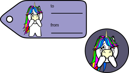 chubby unicorn kid cartoon gift card sticker illustration in vector format