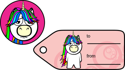 chubby unicorn kid cartoon gift card sticker illustration in vector format