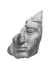 Antique broken stone head of a Greek man isolated