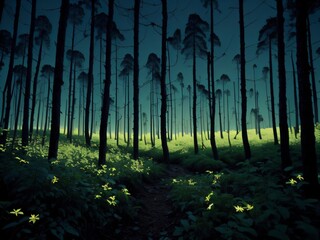 Naklejka premium green forest in the night