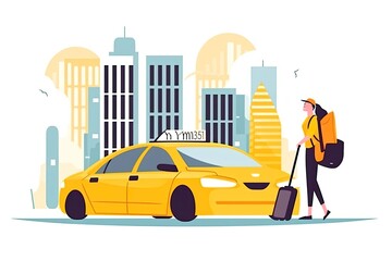 Naklejka premium person with taxi, ai generative