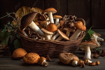 mushrooms in a basket, 