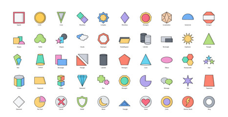 Shapes Color Line Icons Circle Ellipse Cylinder Iconset in Filled Outline Style 50 Vector Icons