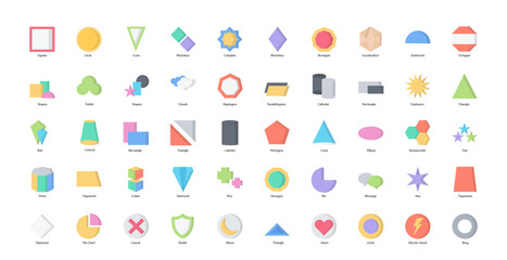 Shapes Flat Icons Circle Ellipse Cylinder Iconset in Color Style 50 Vector Icons
