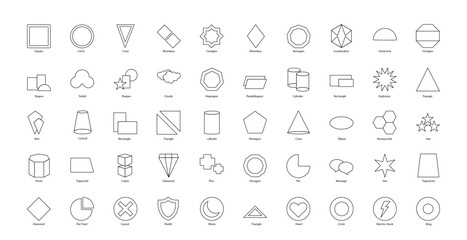 Shapes Thin Line Icons Circle Ellipse Cylinder Iconset in Outline Style 50 Vector Icons in Black
