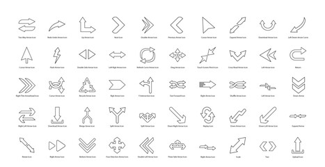 Naklejka na ściany i meble Arrows Thin Line Icons Left Right Arrow Iconset in Outline Style 50 Vector Icons in Black