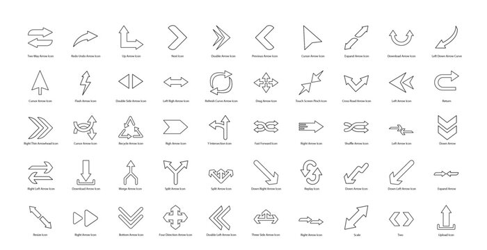 Arrows Thin Line Icons Left Right Arrow Iconset in Outline Style 50 Vector Icons in Black