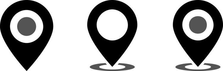 Set of vector flat icons of location pin as concept of navigation 