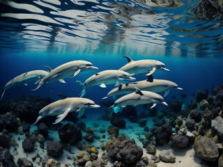 Fototapeta na wymiar Dolphins in sea