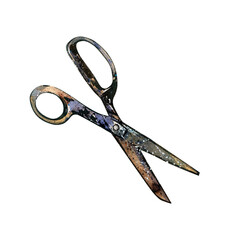 Rusty old style iron scissors isolated on white background. Watercolor handrawing realistic illustration. Art for design