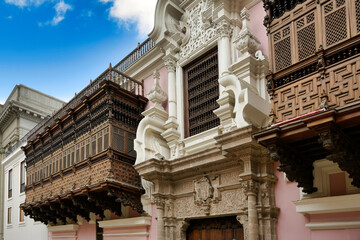 Facade and balconies, Archbishop's Palace, Lima, Peru