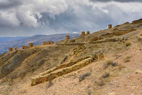 Chullpas at Ninamarca pre-Inca archaeological site, Paucartambo province, Cusco region, Peru