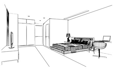 bedroom drawings in modern style,3d rendering