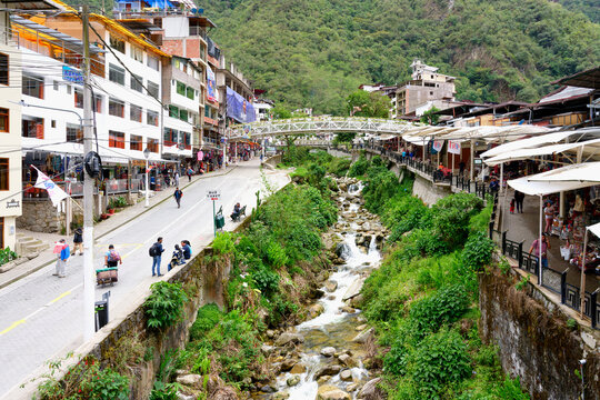 View of Aguas Calientes City at the foot of Machu Picchu, Urubamba province, Cusco, Peru