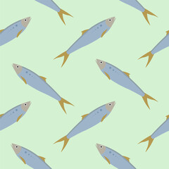 saltwater fish seamless pattern vector illustration. Marine dweller with colorful body and fins for swimming. Modern print for fabric, textiles, wrapping paper. Vector illustration