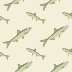 saltwater fish seamless pattern vector illustration. Marine dweller with colorful body and fins for swimming. Modern print for fabric, textiles, wrapping paper. Vector illustration