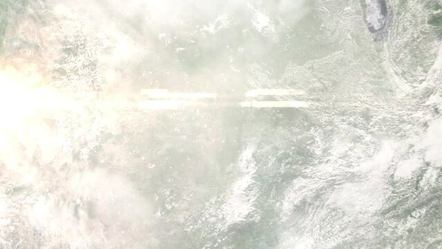 Earth zoom in from space and focus on Derby, Kansas, USA. 3D Animation. Background for travel intro.