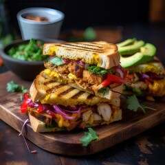 Grilled Yogurt Chicken Curry Panini - Generative Ai Illustration