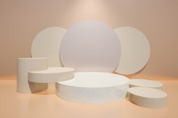 Abstract 3D  products display podium showcase  for scene with geometric shape. 3d rendering with gold stage to show cosmetic products. Lighting in luxury studio.