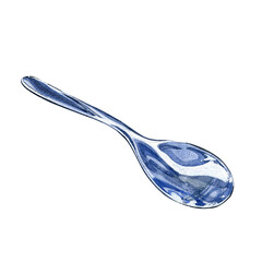 Set metal stainless spoon isolated on white background. Watercolor hand drawing realistic illustration. Art for design - 592326787