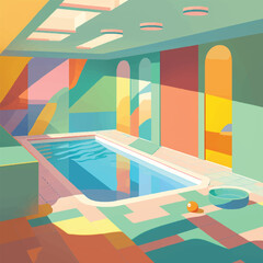 Indoor pool design with tetradic color palette minimal and flat style