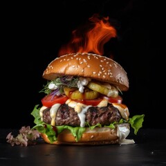 The Greek Lamb Burger - Generative AI Illustration.