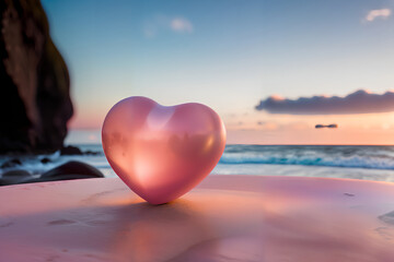 Fototapeta premium heart-shaped crystal on the beach. Generative AI.