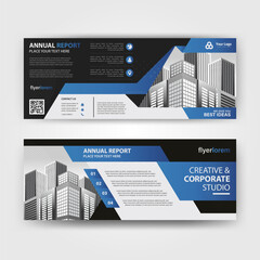 Blue and Black color abstract corporate business banner template, horizontal advertising layout for website design