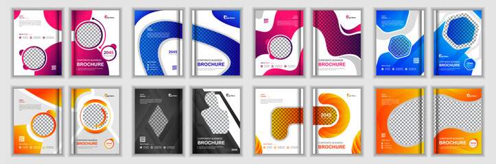 Business brochure cover design vector mega set or Corporate book cover design template in A4. Can be adapt to Annual Report, Magazine, Poster, Business Presentation, Portfolio, Flyer, Banner, catalog.