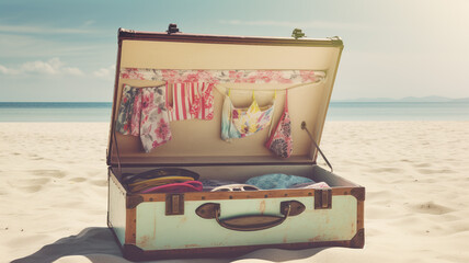 Essentials for a perfect beach day. Luggage and accessories. Generative AI