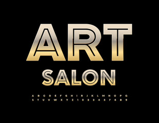 Vector chic Emblem Art Salon. Modern Golden Font. Luxury Alphabet Letters and Numbers set