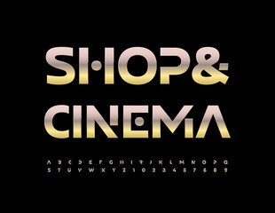 Vector modern Sign Shop and Cinema. Luxury Golden Alphabet Letters, Numbers and Symbols. Trendy Font