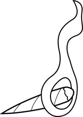 Outlined Cartoon Marijuana Cannabis Joint With Smoke. Vector Hand Drawn Illustration Isolated On Transparent Background
