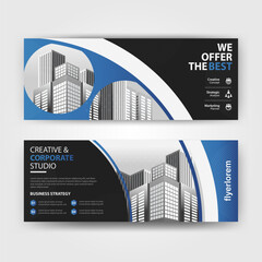 Blue and Black color abstract corporate business banner template, horizontal advertising layout for website design