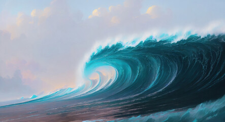 Blue Ocean Waves Summer Day Illustration | AI Generated
