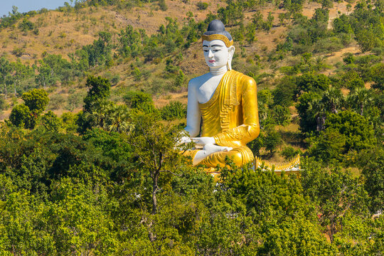 Large sitting Buddha statue near Maha Bodhi Ta Htaung Standing Buddha, Monywa, Myanmar