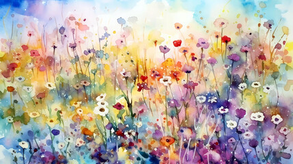 Abstract wildflower watercolor wallpaper background.  Colorful pattern for crafts, scrapbooking or art projects. 