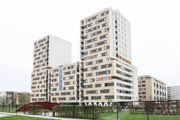 Fototapeta na wymiar KRAKOW, POLAND - MAY 01, 2021: Modern apartment buildings in Krakow, Poland.