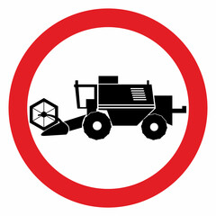 No entry for combine harvesters,  black silhouette, vector icon, road traffic sign