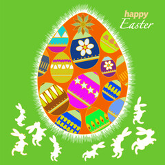 Frohe Osterbanner-Hintergrund. Osterhase und Ei