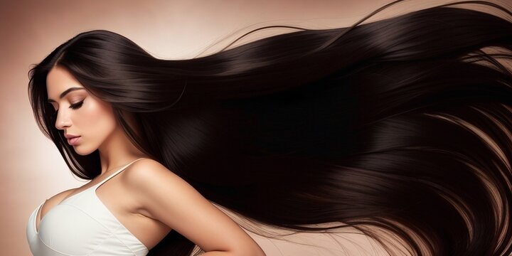 Beautiful brunette woman with long hair, generative ai image, beauty, fashion