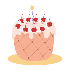 Birthday Cake Cartoon Illustration. Doodle cake, cupcake for a happy birthday celebration