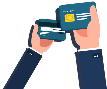 Hand holding credit card flat illustration. Payment concept.