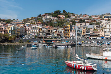 Fototapeta na wymiar Boats in the harbour of Acitrezza