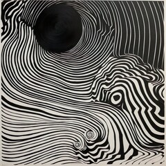 "Abstract Sound Waves" This intriguing artwork showcases an abstract representation of sound waves, with fluid black lines and curves flowing on a white background. 