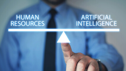 Human Resources and Artificial Intelligence text on scales.