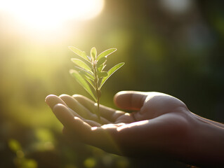 A plant growing from a human hand is a powerful visual representation of the interconnectedness of humans and nature, and the potential for growth and renewal.