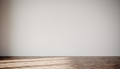 Empty room. Home interior with parquet flooring and blank white wall background. 3D Rendering, 3D...