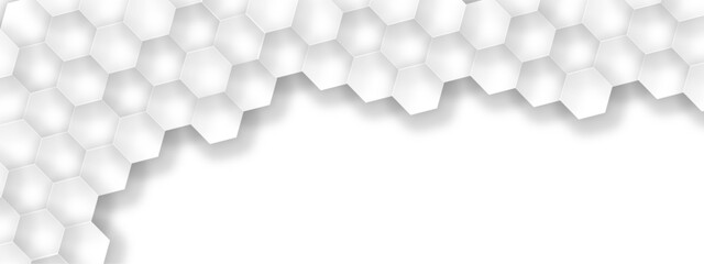 Hexagon concept design abstract technology background. Modern simple style hexagonal graphic concept. Abstract white background with hexagonal shapes and Surface polygonal pattern with glowing hexagon
